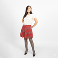 La Reine Red High-Waist Checked Pleated Skater Skirt