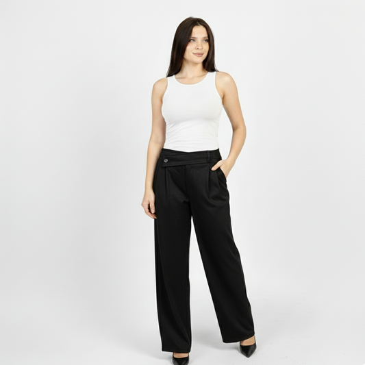 La Reine Black Suede wide-leg Silhouette Pants