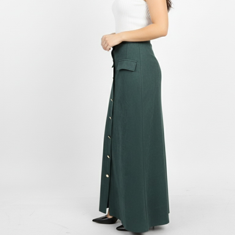 La Reine Olive Suede A-Line Silhouette Skirt