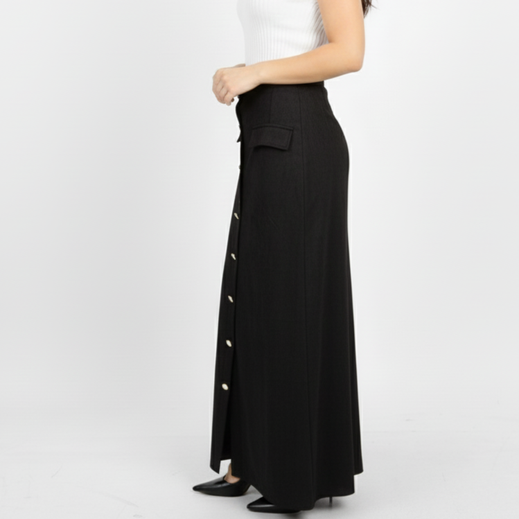 La Reine Black Suede A-Line Silhouette Skirt