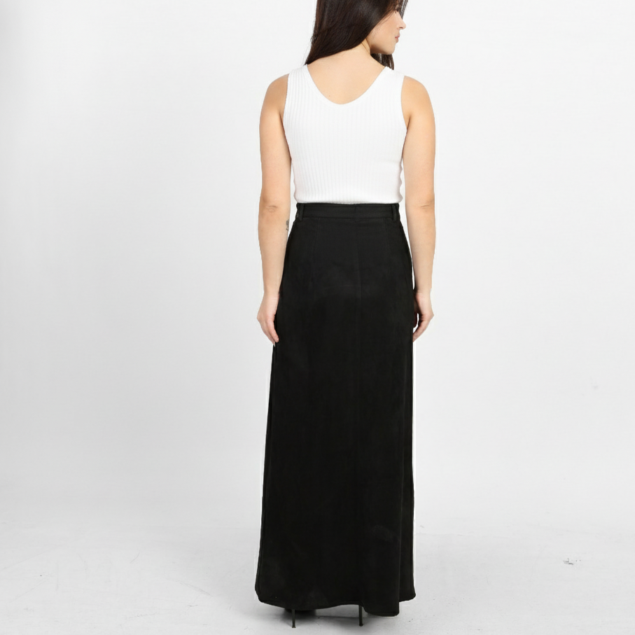 La Reine Black Suede A-Line Silhouette Skirt