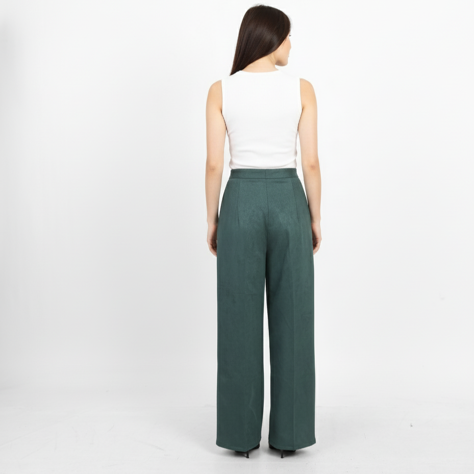 La Reine Olive Suede wide-leg silhouette Pants