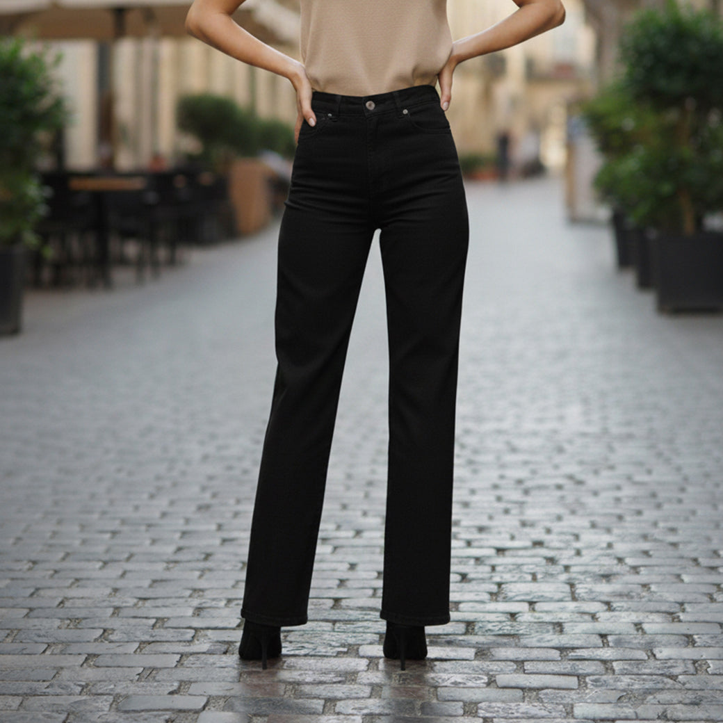 La Reine Black Straight Leg Women's Gabardine Pants