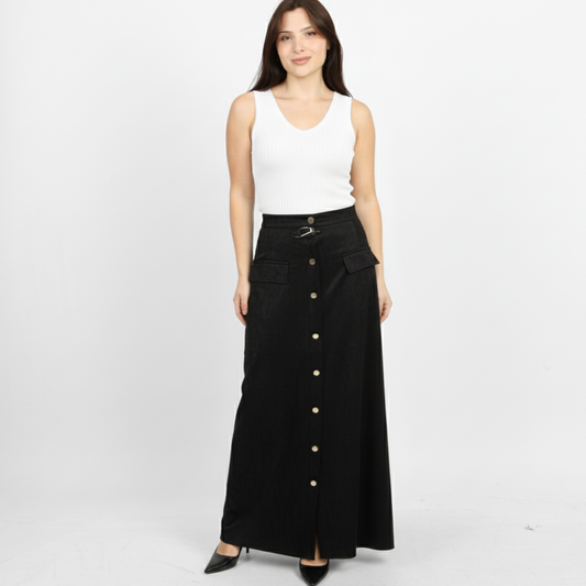 La Reine Black Suede A-Line Silhouette Skirt