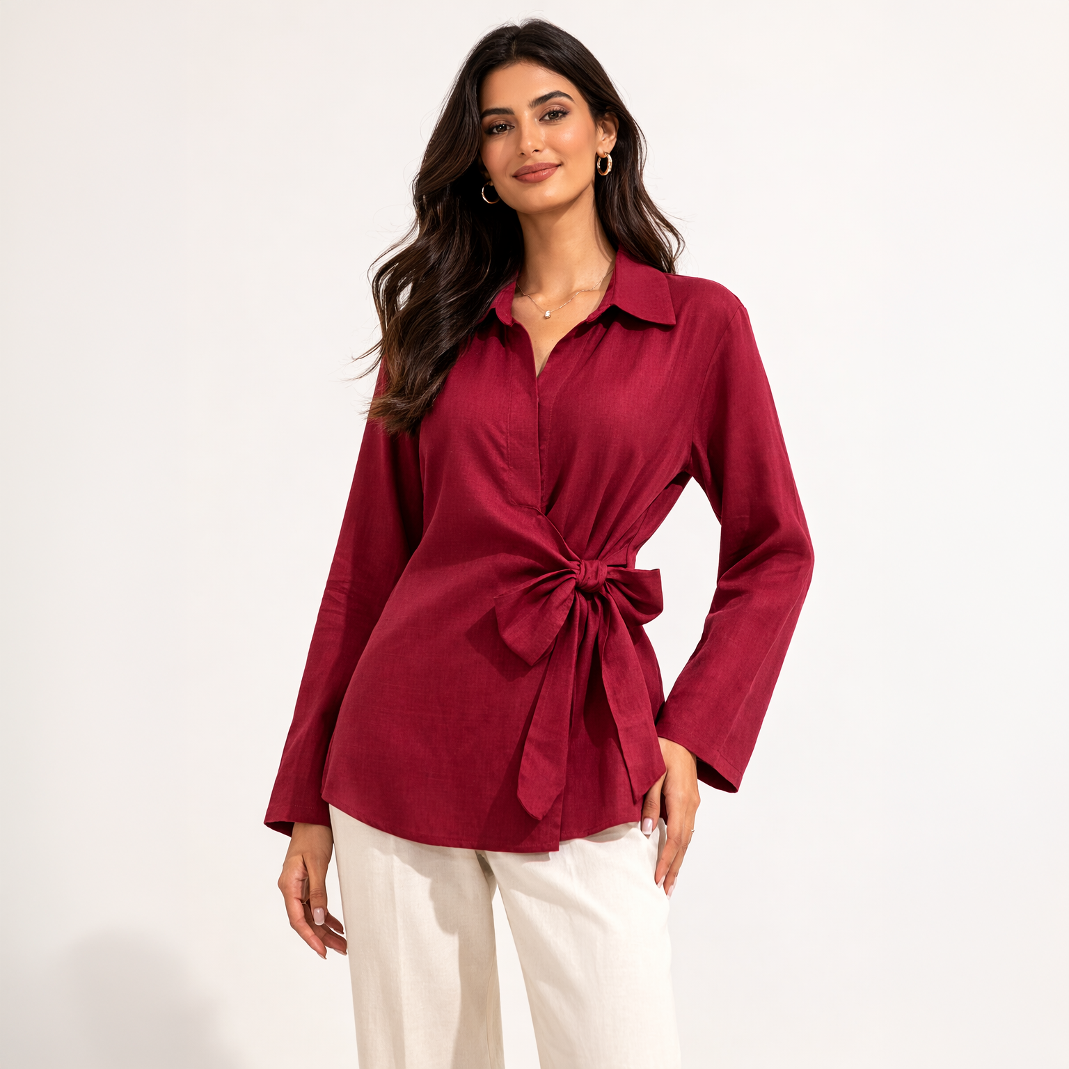 Peplum Blouse, Burgundy