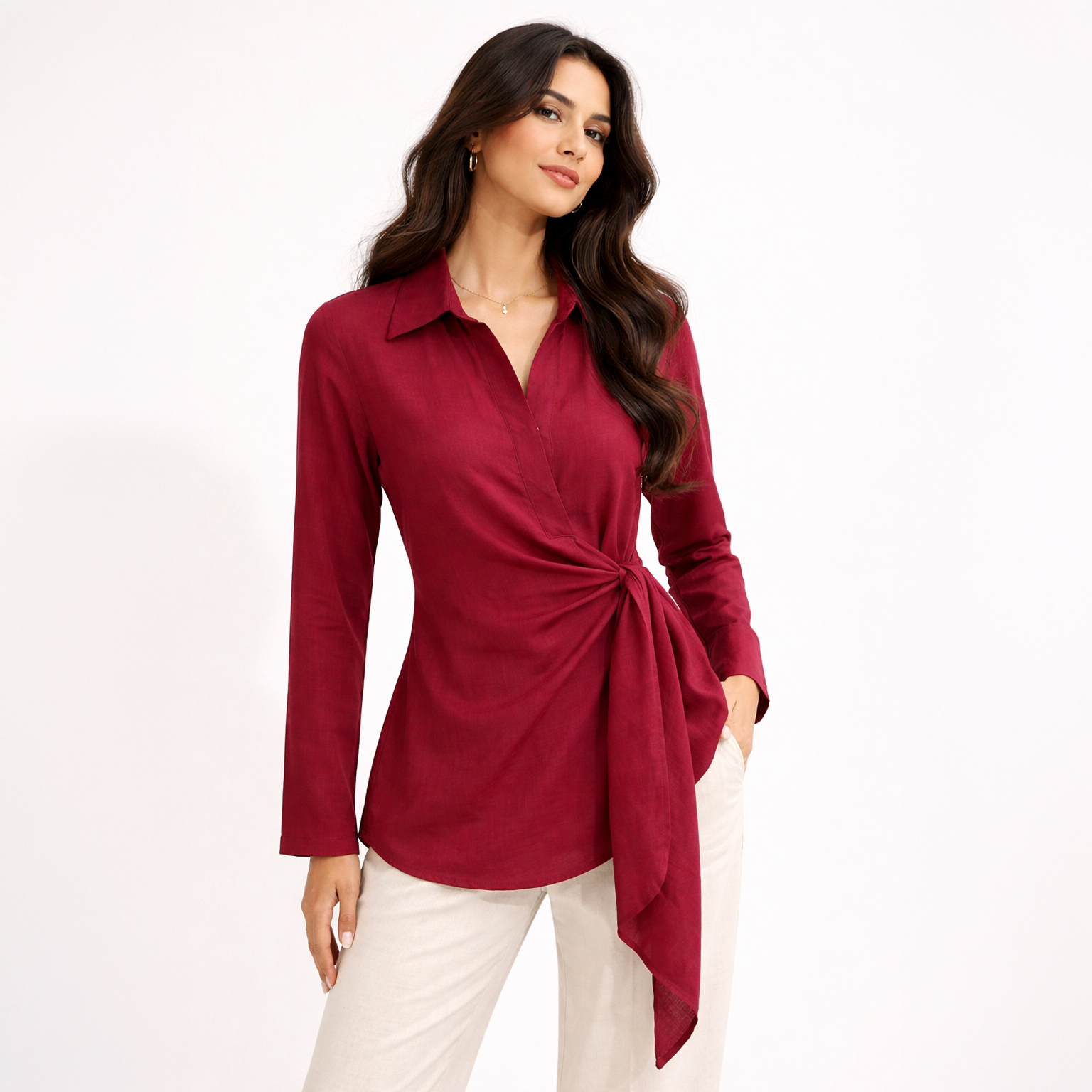 Peplum Blouse, Burgundy