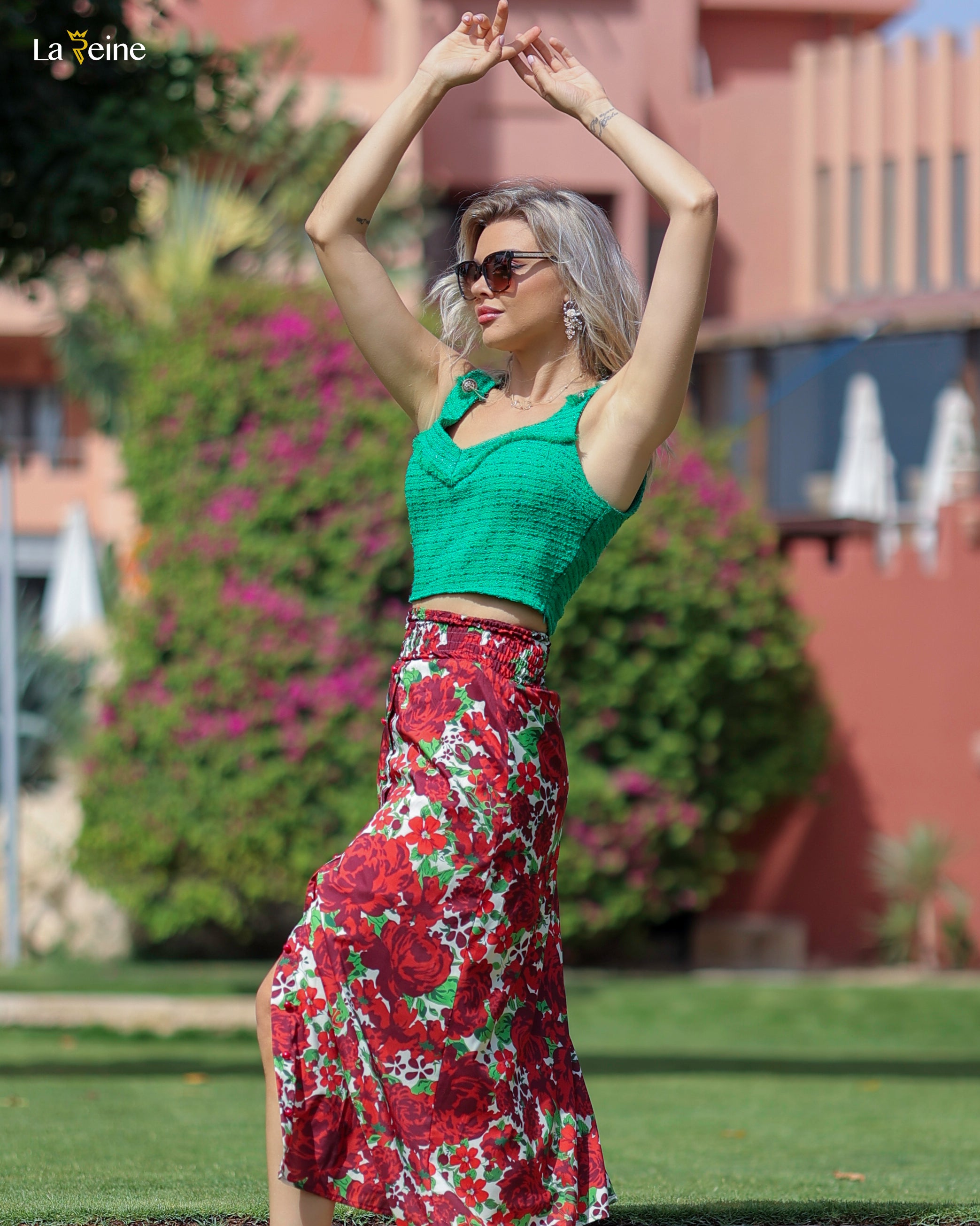 La Reine Floral Button Front Skirt