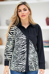 بلوزة La Reine بلونين حمار وحشي وبلوزة ملفوفة باللون الأسود