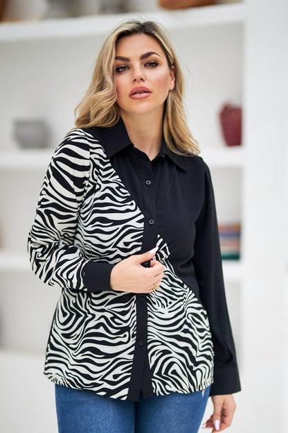 La Reine Two Tone Zebra and Black Wrap Blouse