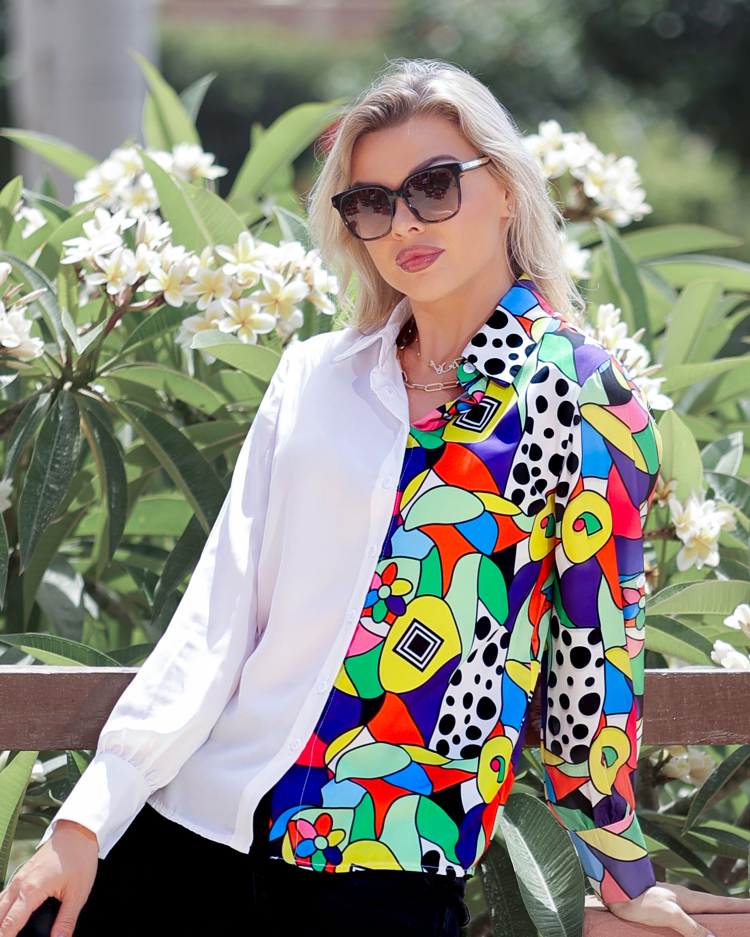 La Reine Two Tone White and Stained Colors Blouse