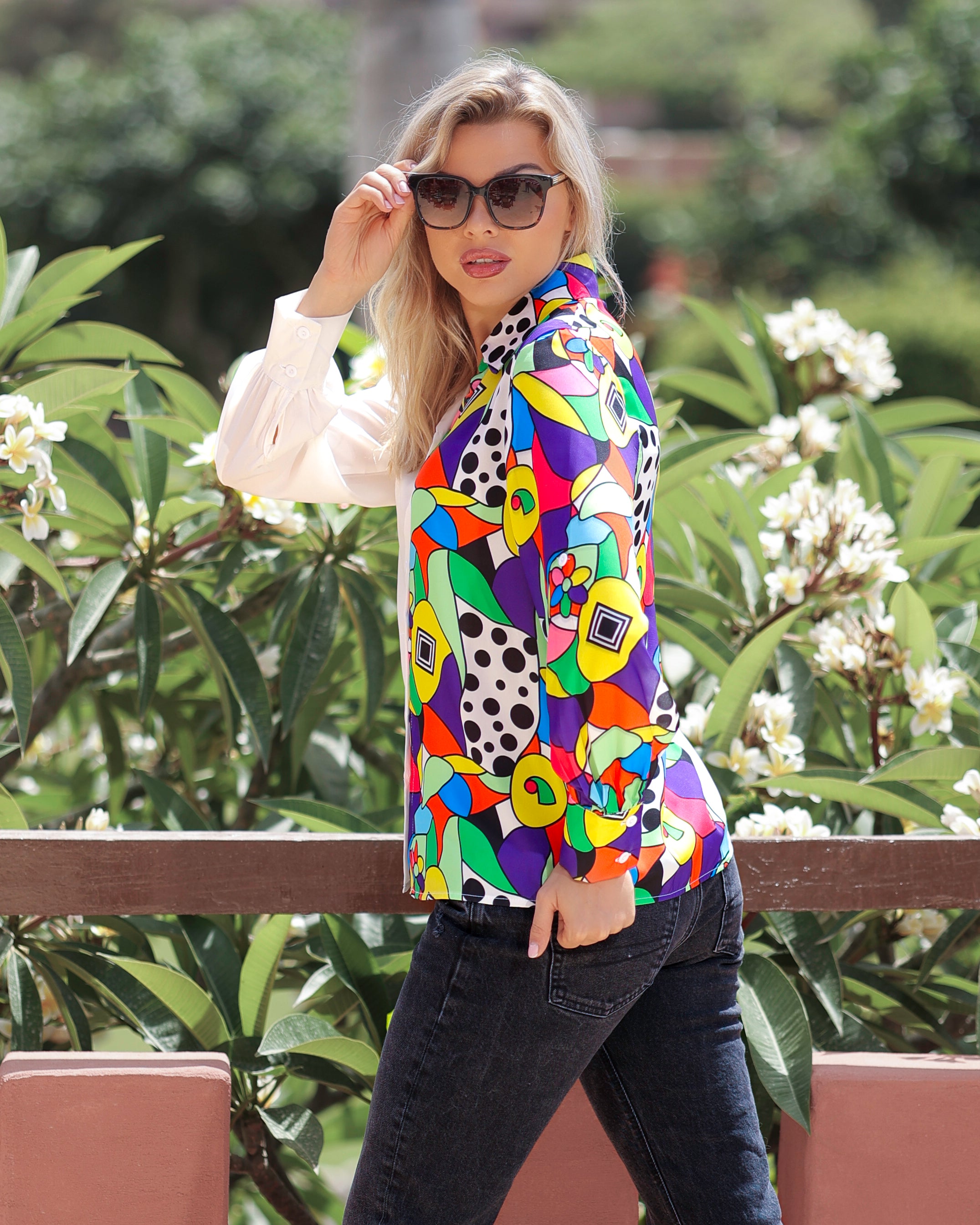 La Reine Two Tone White and Stained Colors Blouse