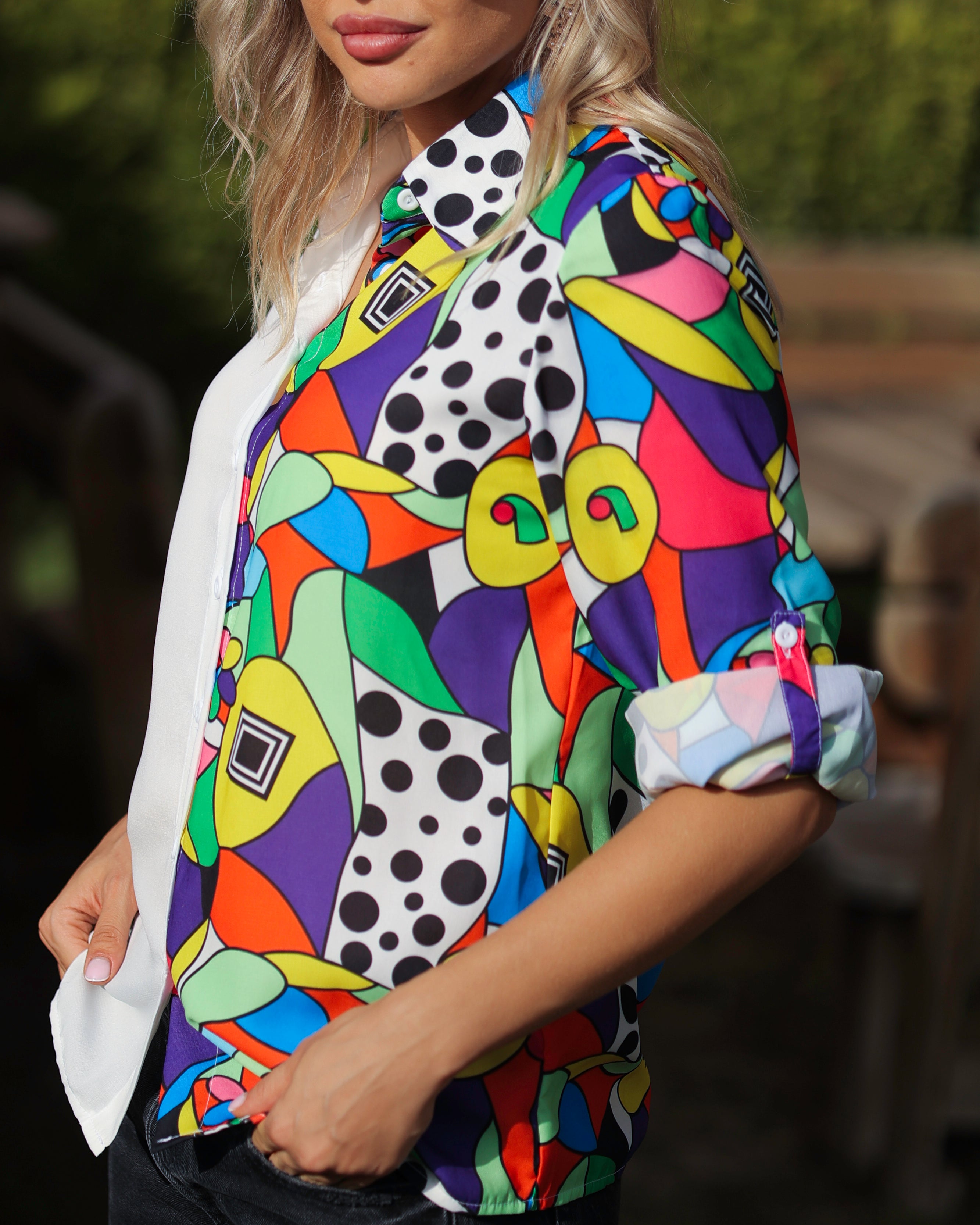 La Reine Two Tone White and Stained Colors Blouse