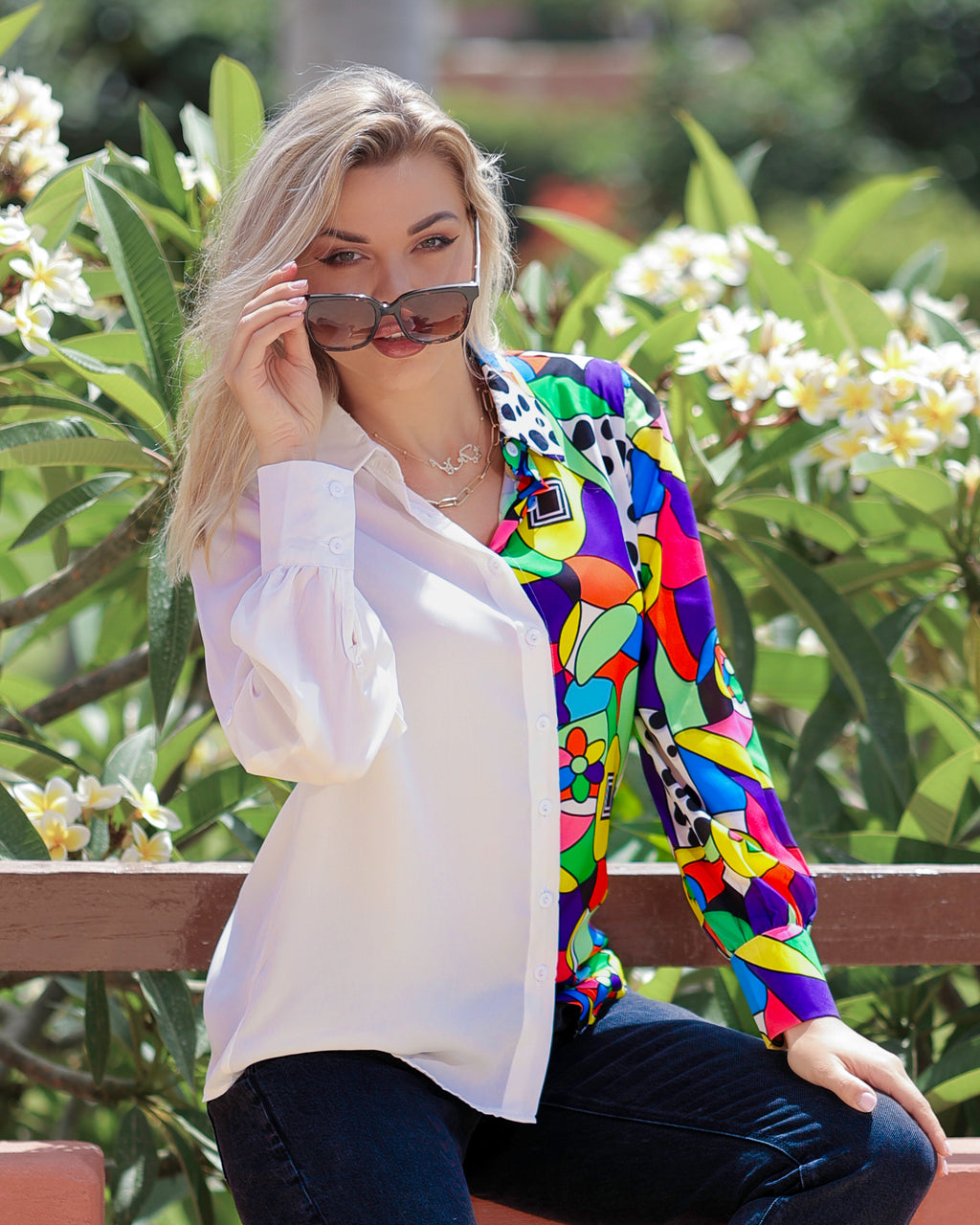 La Reine Two Tone White and Stained Colors Blouse