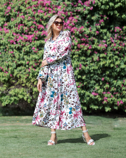 La Reine Floral Lantern Sleeve Maxi Dress