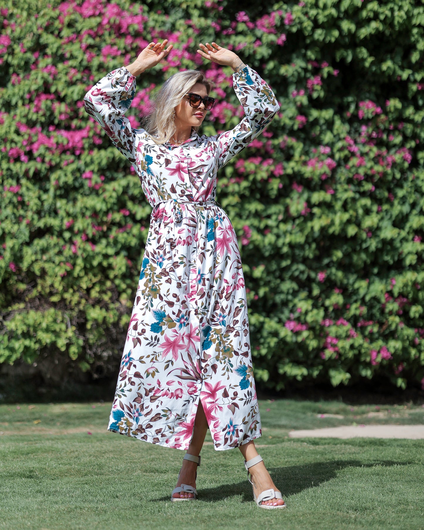 La Reine Floral Lantern Sleeve Maxi Dress