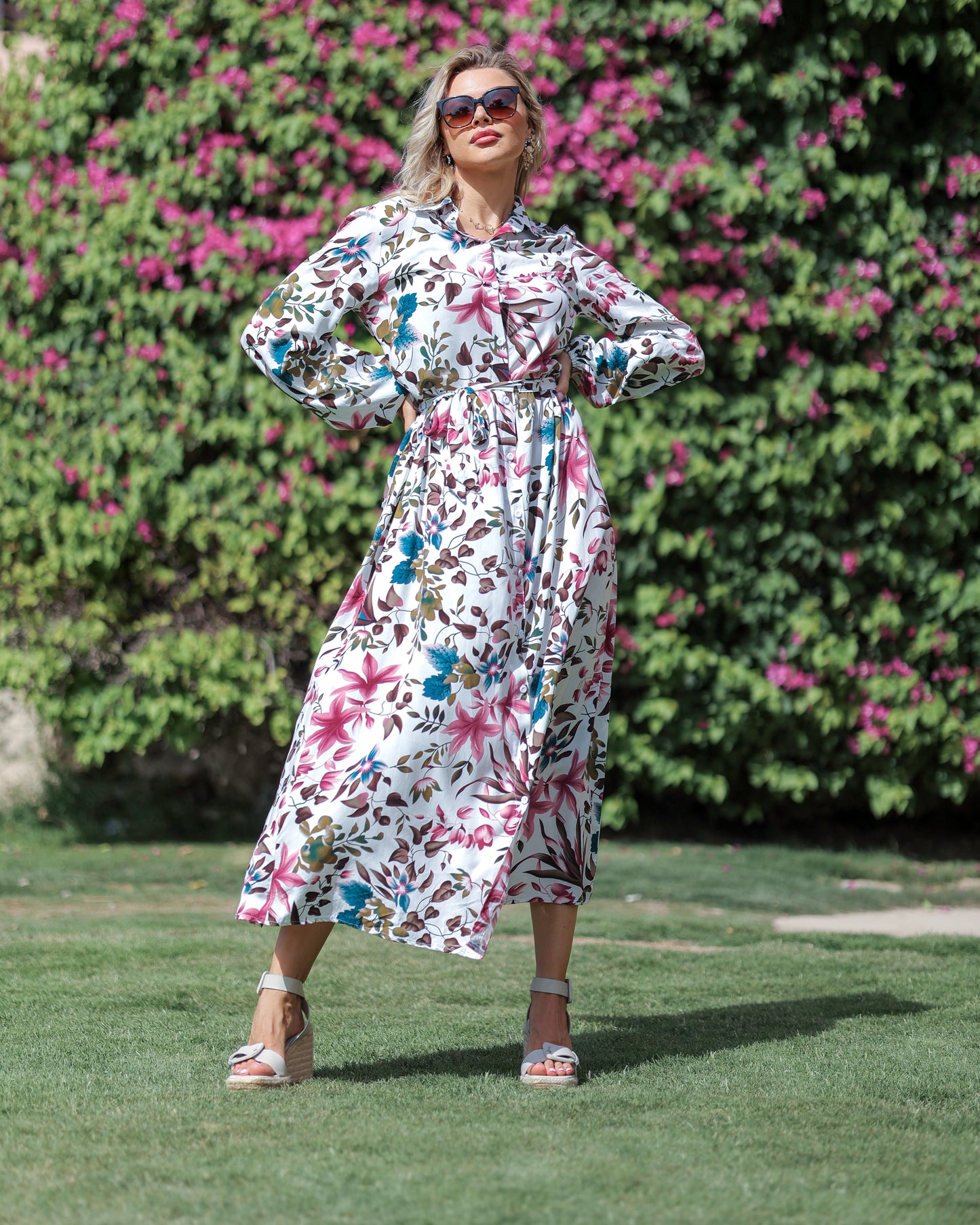 La Reine Floral Lantern Sleeve Maxi Dress