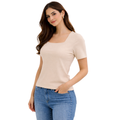 Square Neck Basic Top, Beige