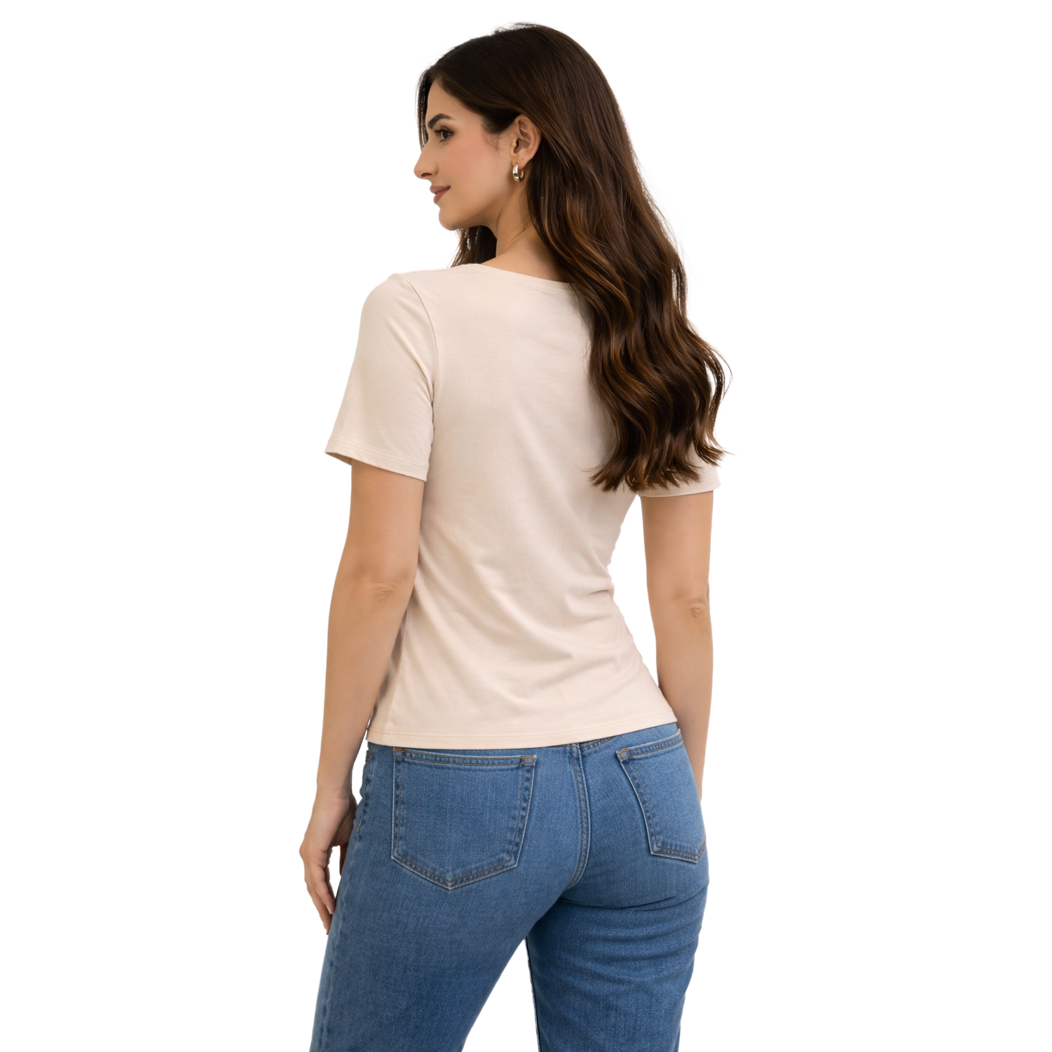 Square Neck Basic Top, Beige