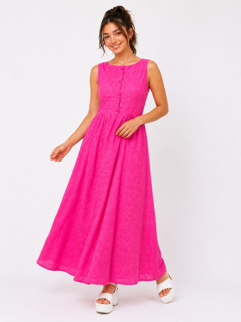 Rosabelle Bloom Midi Dress, Fuchsia