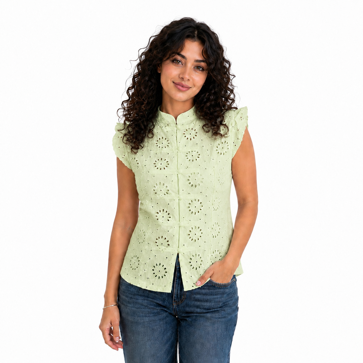 Ivory Blossom Lace Top, Mint Green