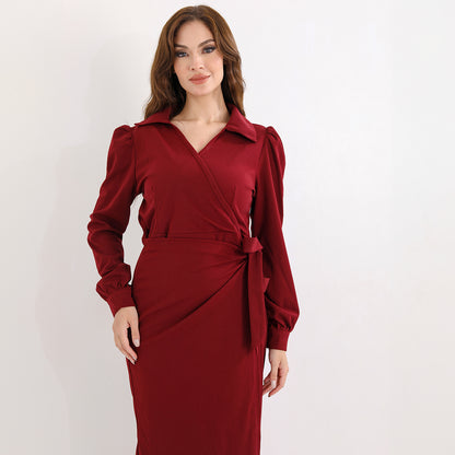 La Reine Burgundy Wrap Style Fitted Maxi Dress