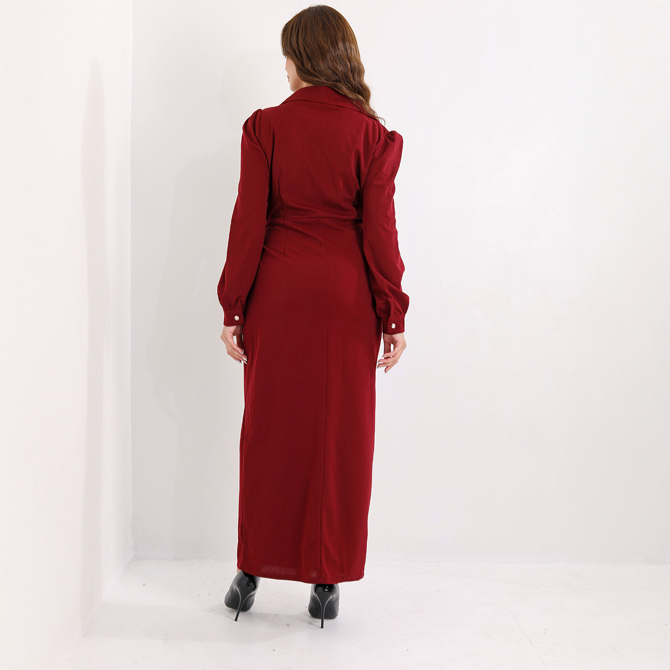 La Reine Burgundy Wrap Style Fitted Maxi Dress