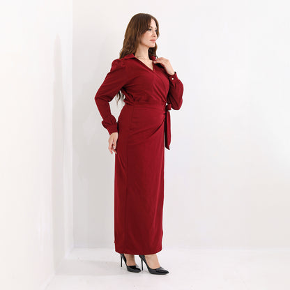 La Reine Burgundy Wrap Style Fitted Maxi Dress