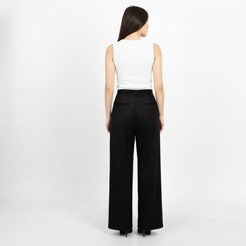 La Reine Black Suede wide-leg Silhouette Pants