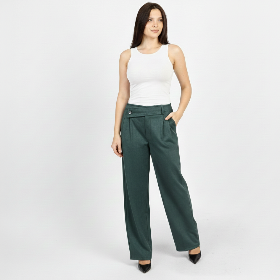 La Reine Olive Suede wide-leg silhouette Pants