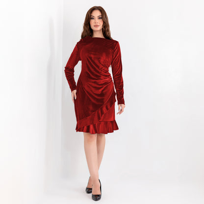 La Reine Long Sleeve Red Velvet Mini Dress