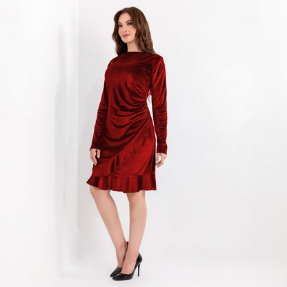 La Reine Long Sleeve Red Velvet Mini Dress