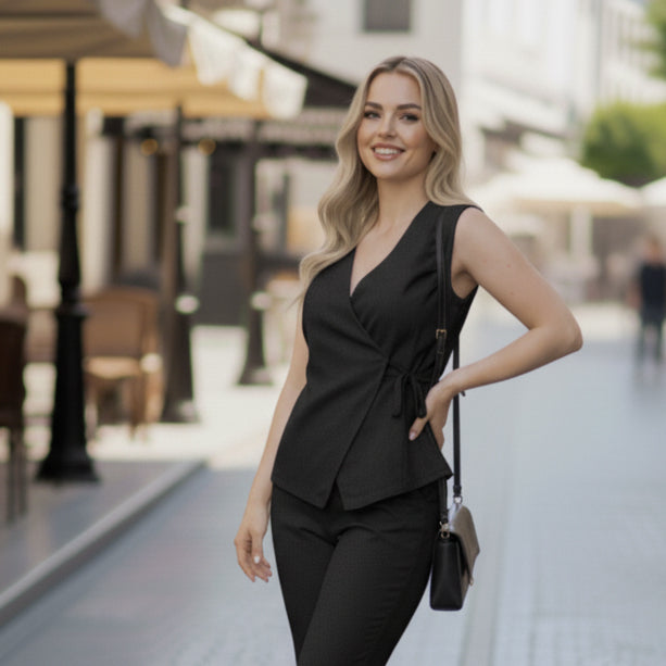 La Reine Pure Linen Black Classic Vest