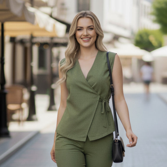 La Reine Pure  Linen Olive Classic Vest